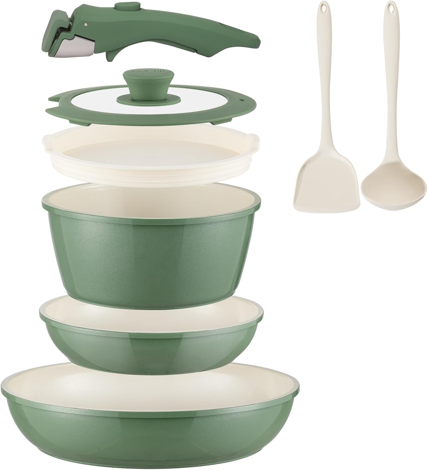 23Pcs Nonstick Ceramic Cookware Set with Detachable Handle