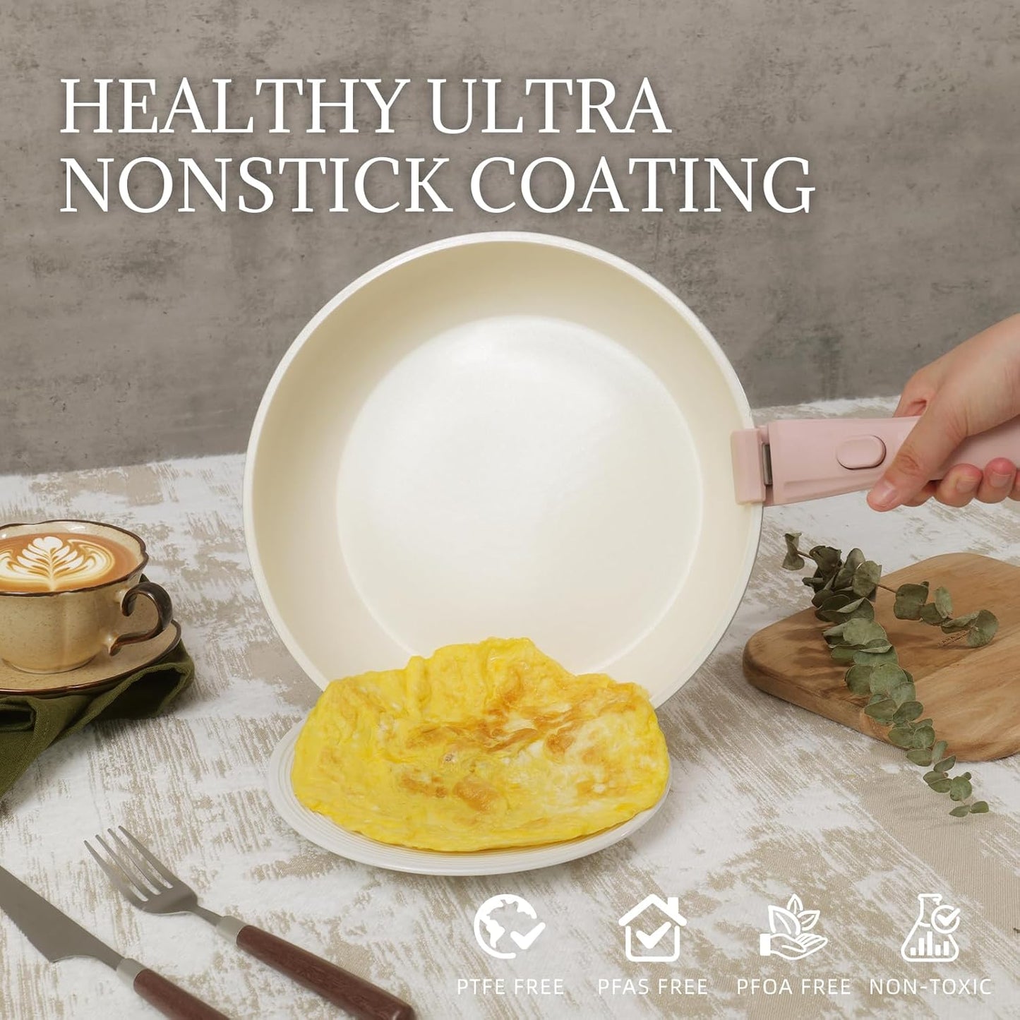 23Pcs Nonstick Ceramic Cookware Set with Detachable Handle