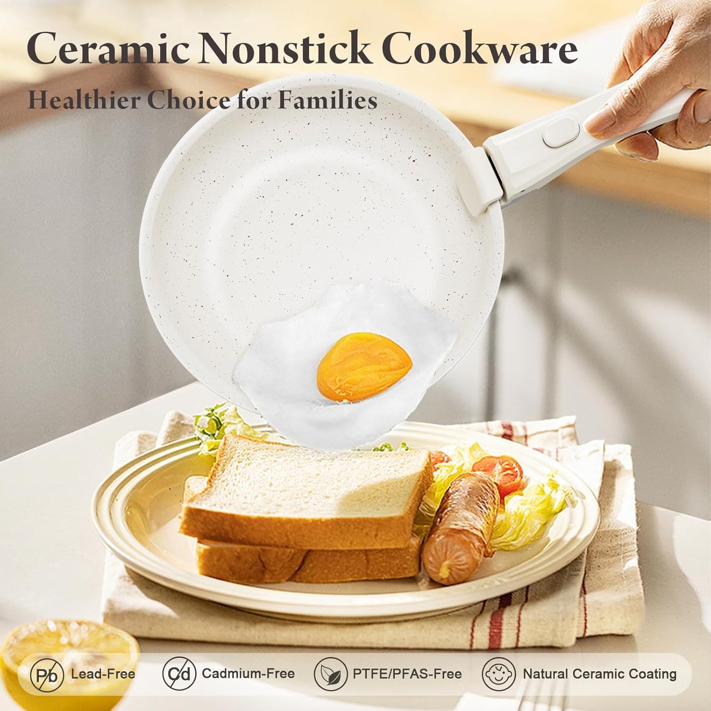 22-Piece Nonstick Ceramic Cookware Set with Removable Handles