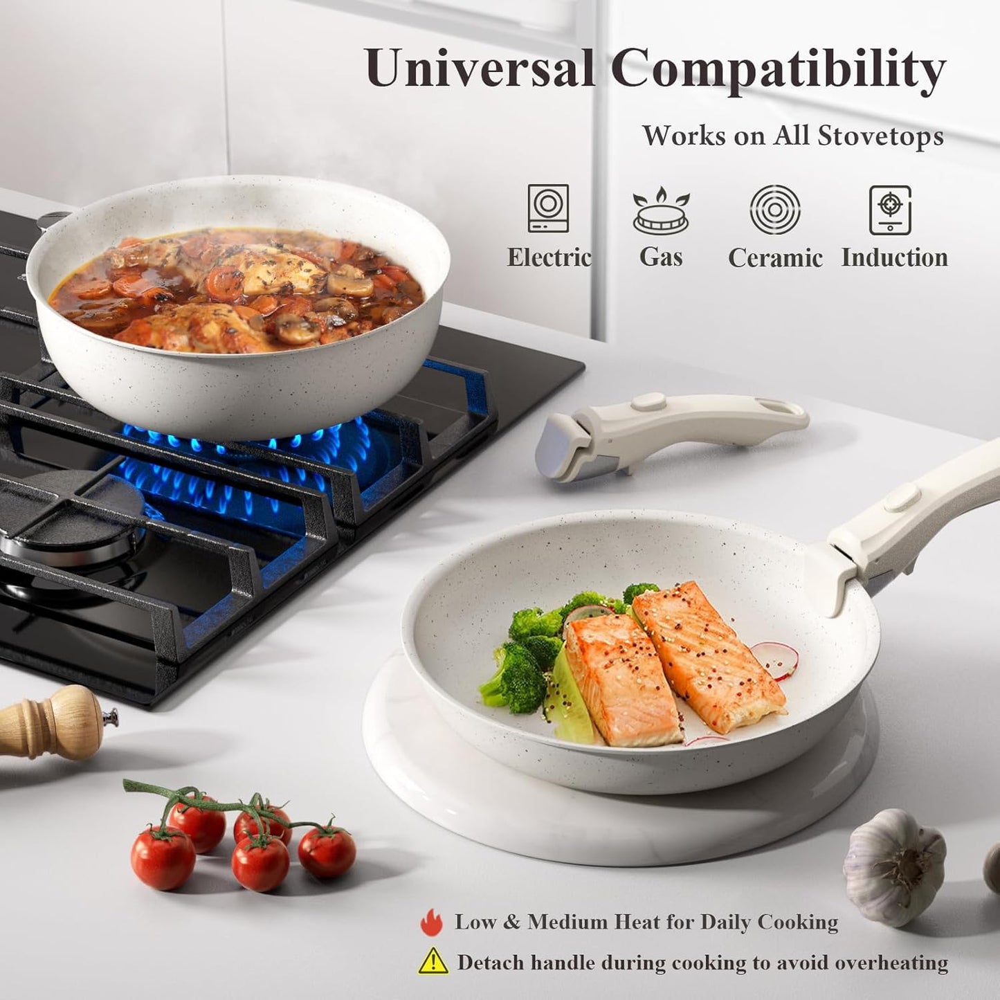 22-Piece Nonstick Ceramic Cookware Set with Removable Handles
