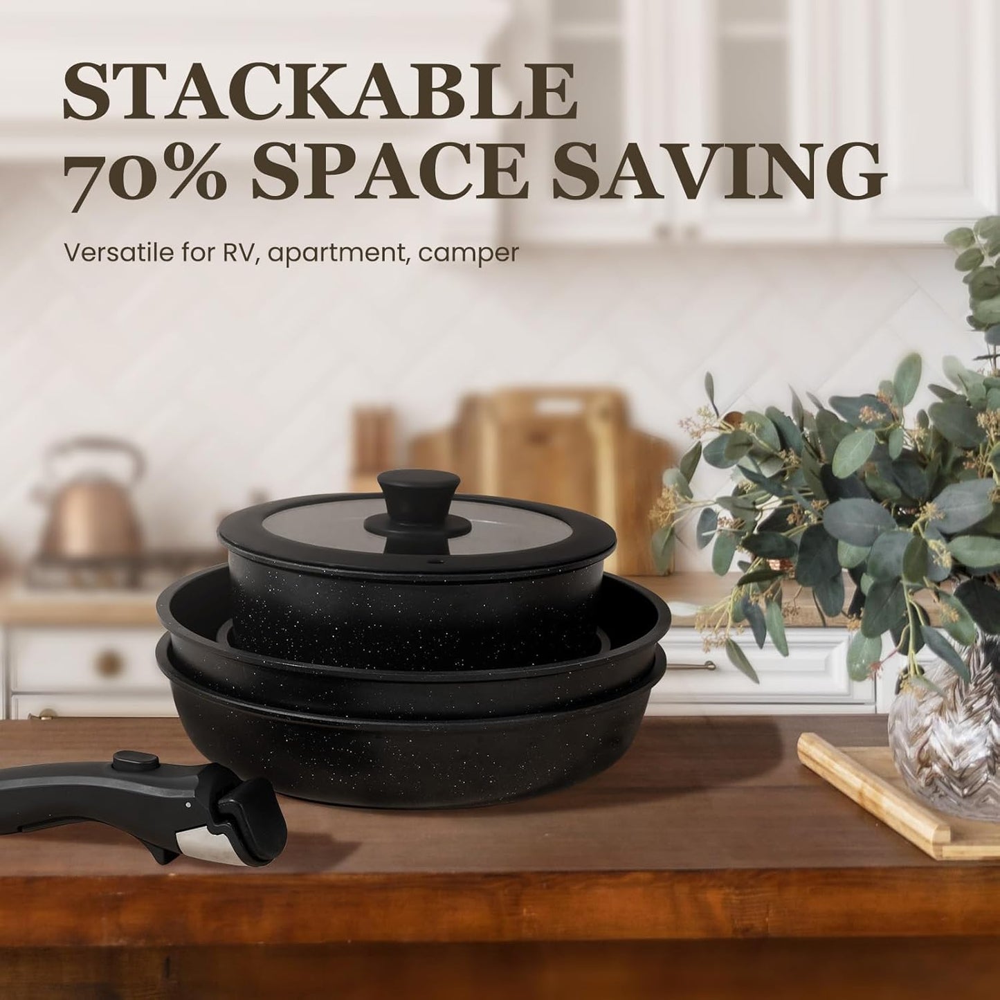 KIKCOIN 20pcs Nonstick Cookware Set with Detachable Handles