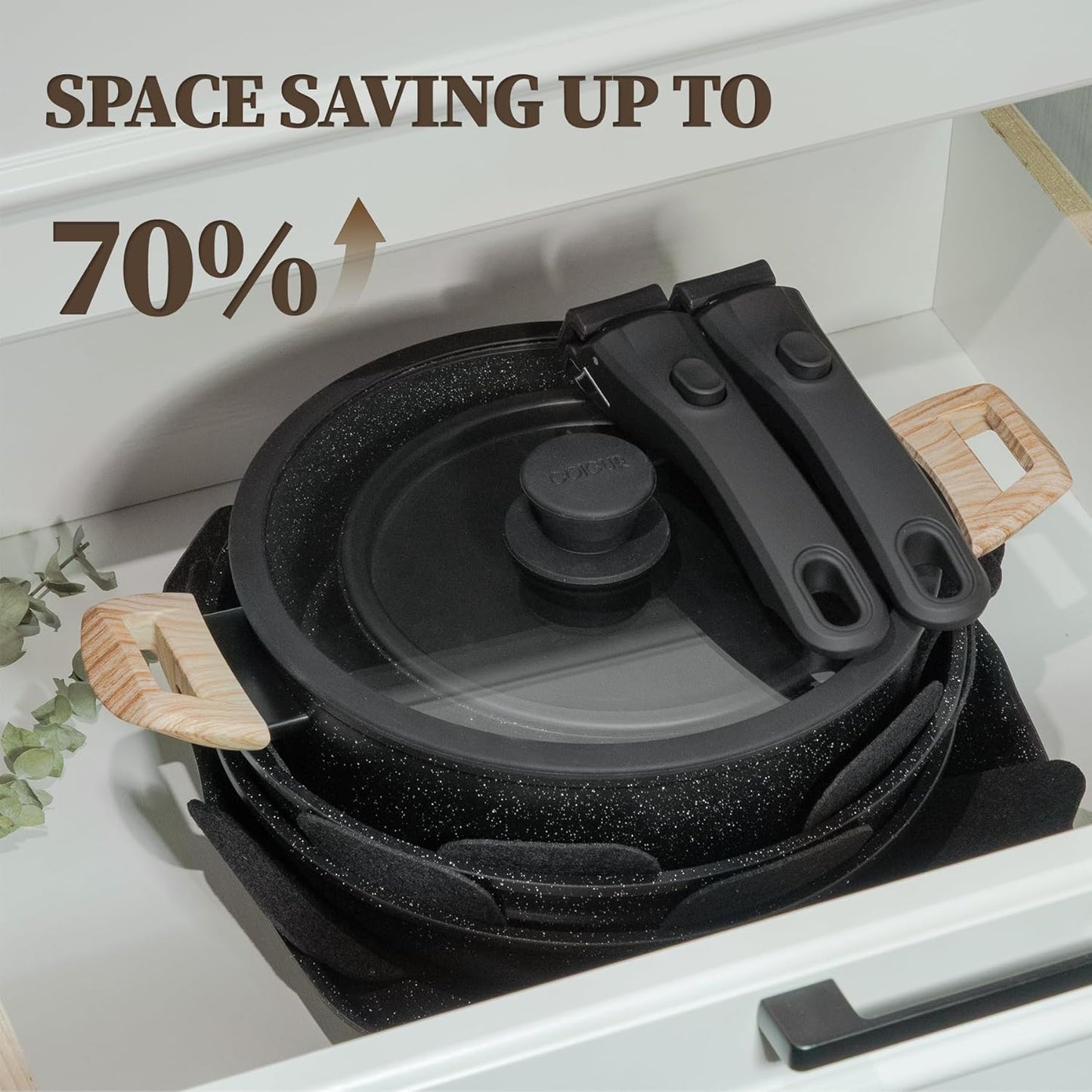 23Pcs Nonstick Ceramic Cookware Set with Detachable Handle