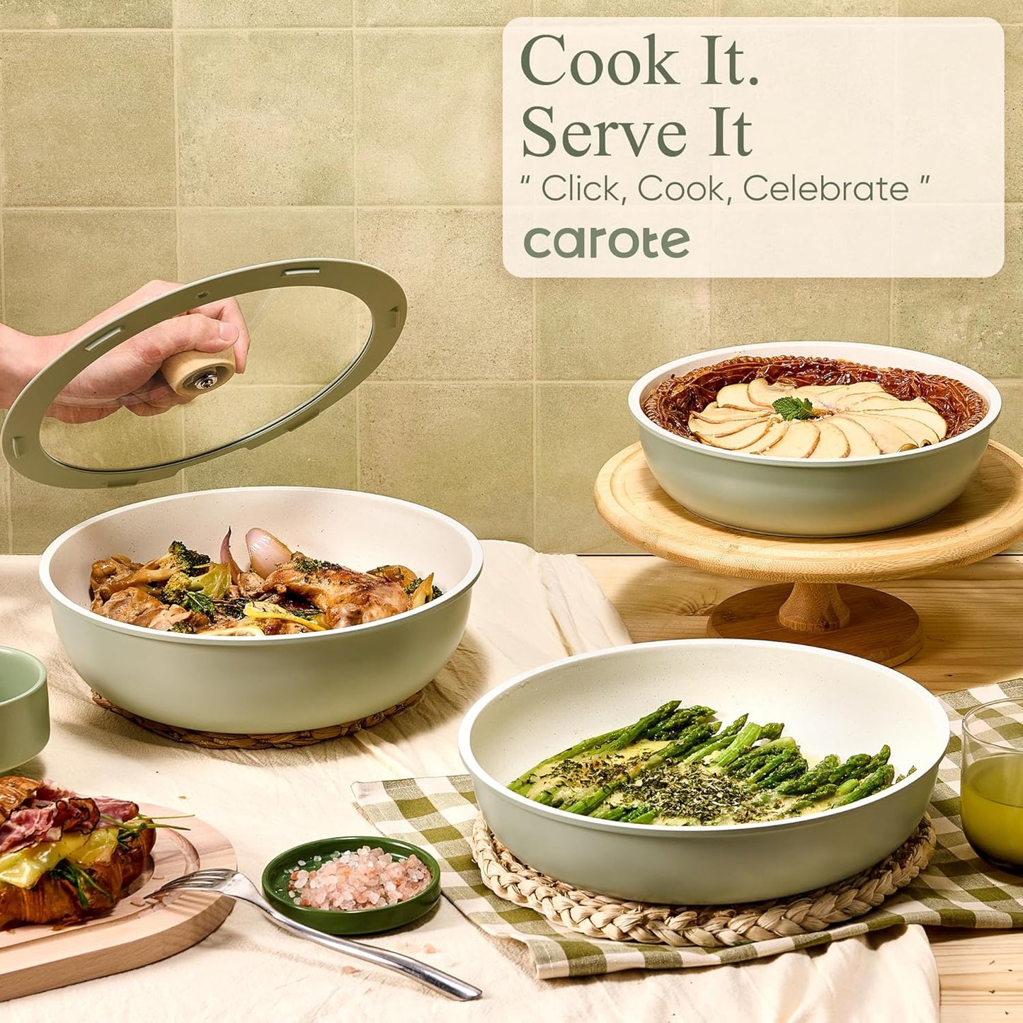 CAROTE 25pcs Nonstick Cookware Set with Detachable Handle