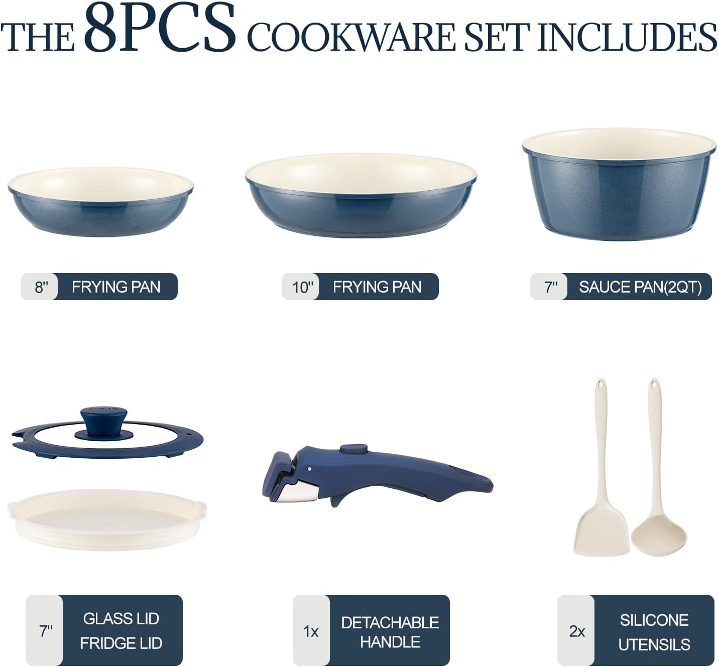 23Pcs Nonstick Ceramic Cookware Set with Detachable Handle