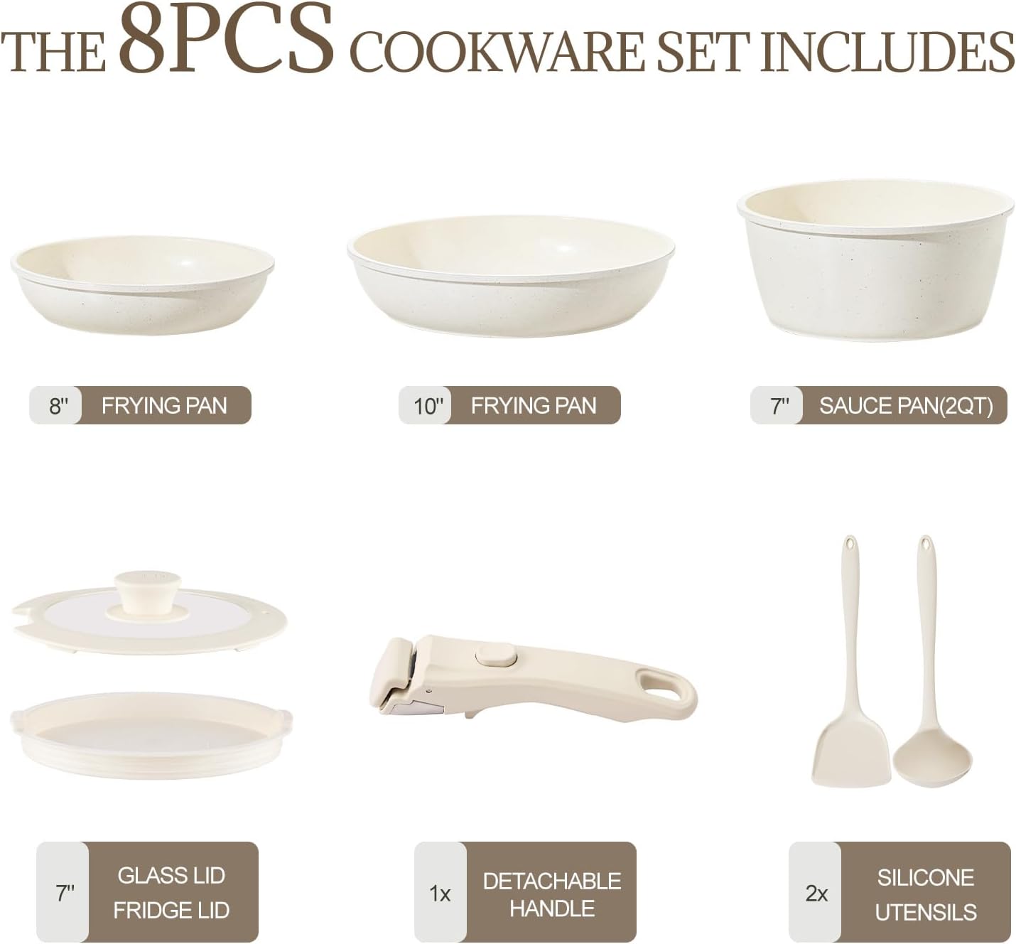 23Pcs Nonstick Ceramic Cookware Set with Detachable Handle