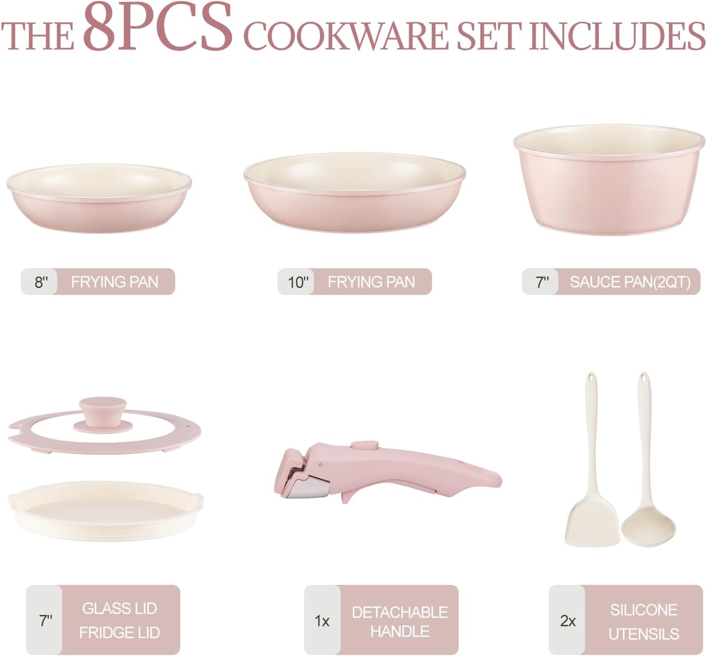 23Pcs Nonstick Ceramic Cookware Set with Detachable Handle