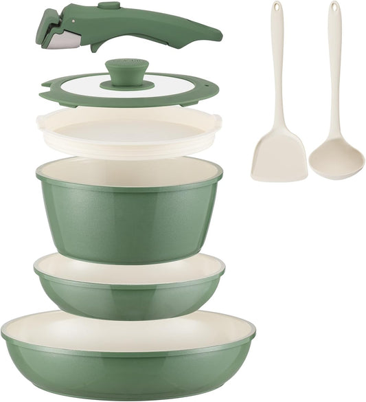 23Pcs Nonstick Ceramic Cookware Set with Detachable Handle