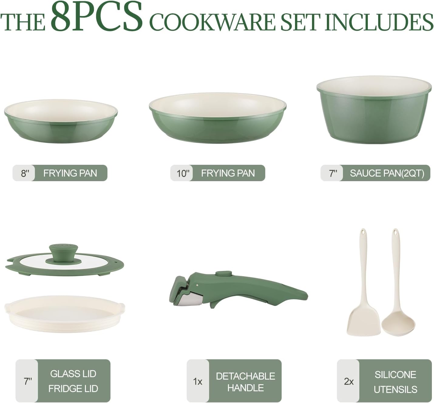 23Pcs Nonstick Ceramic Cookware Set with Detachable Handle