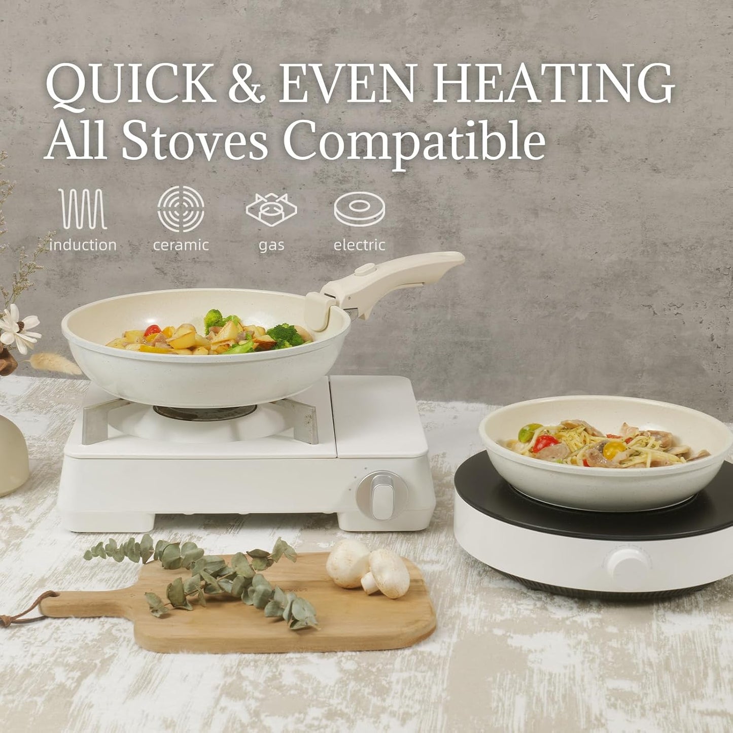23Pcs Nonstick Ceramic Cookware Set with Detachable Handle