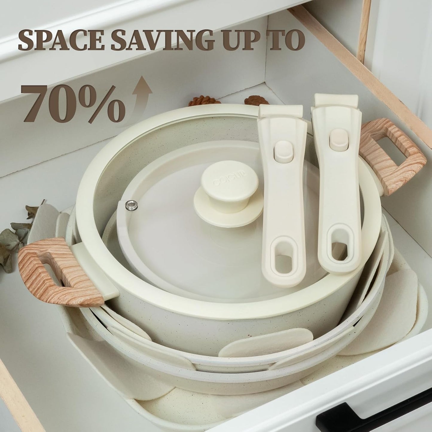 23Pcs Nonstick Ceramic Cookware Set with Detachable Handle