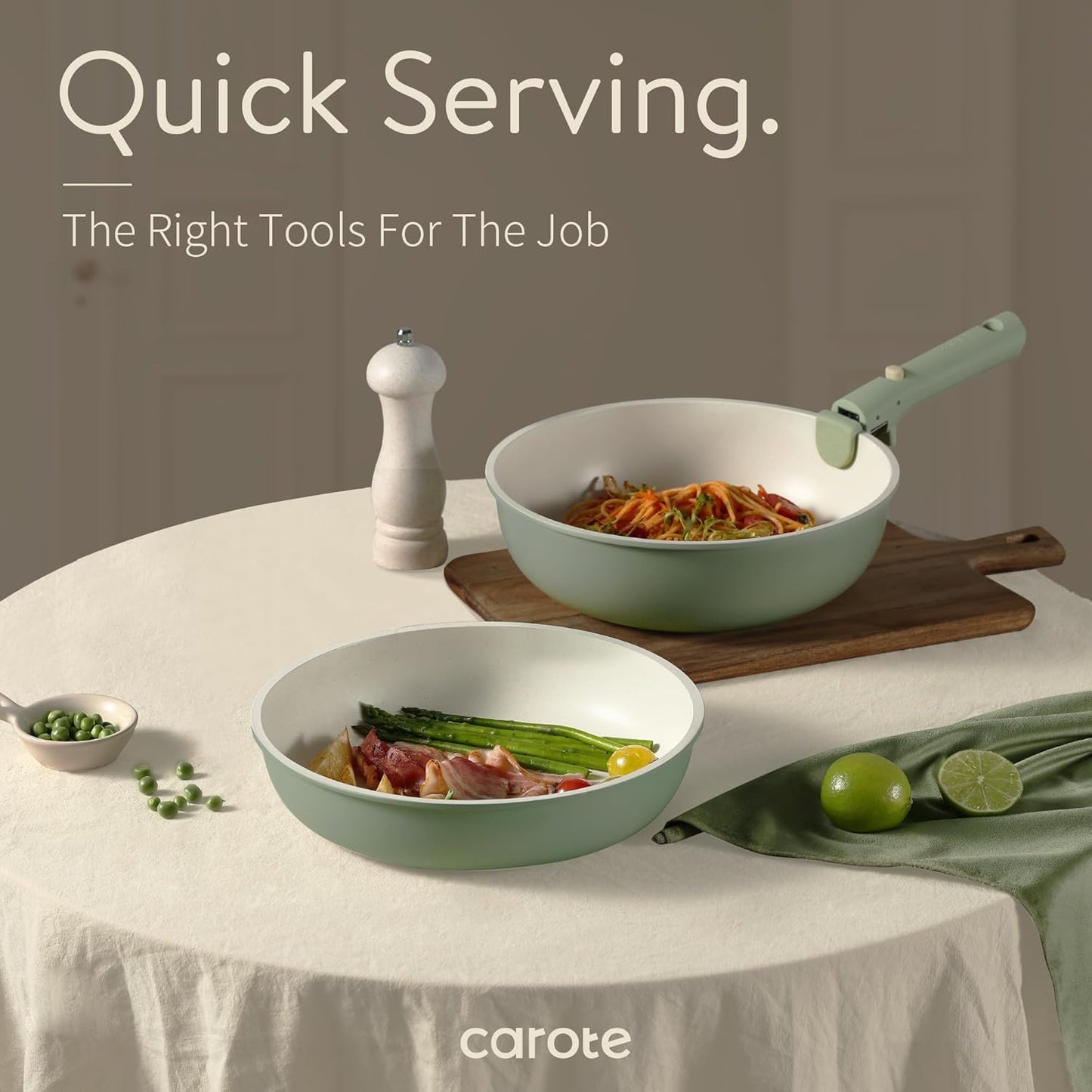 CAROTE 25pcs Nonstick Cookware Set with Detachable Handle