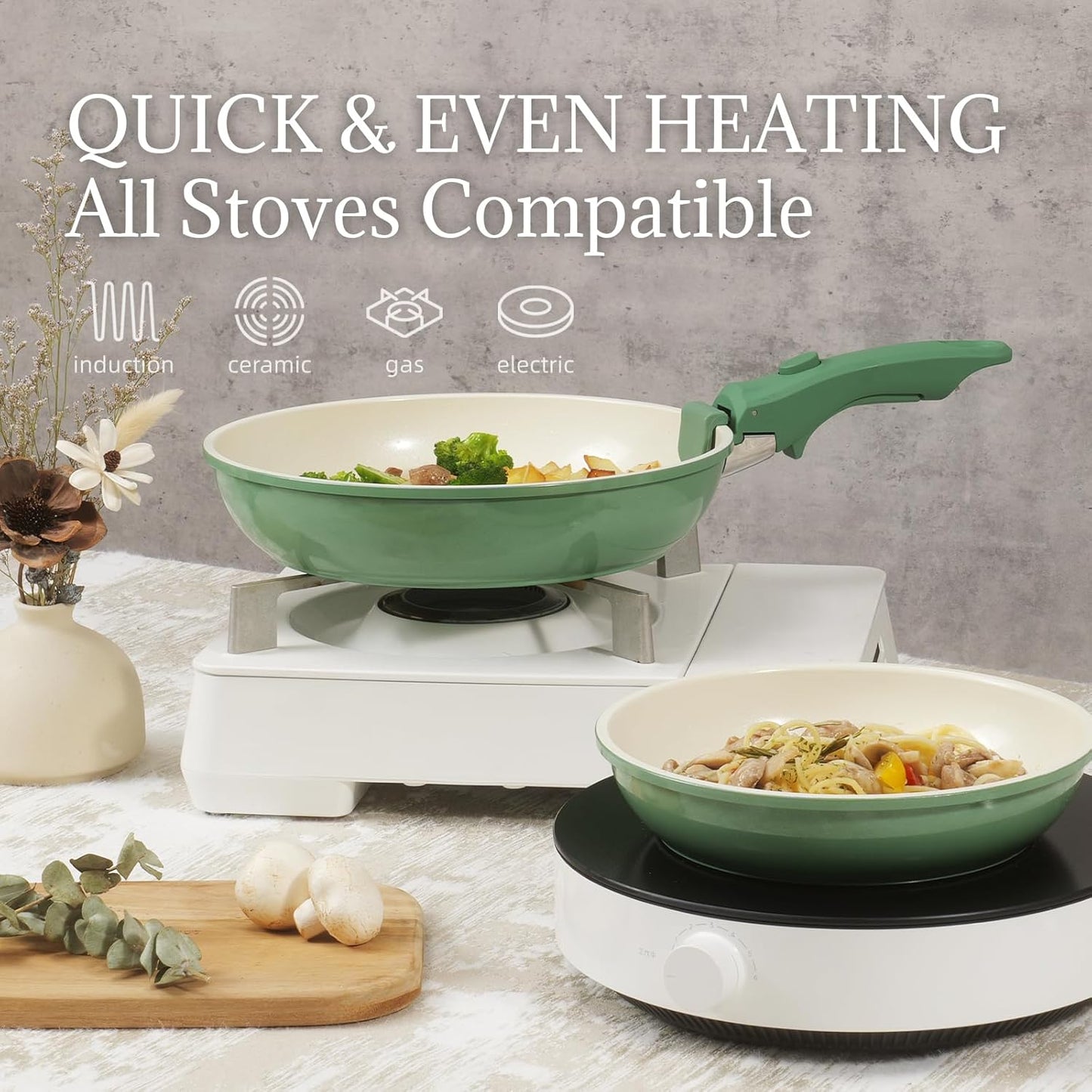 23Pcs Nonstick Ceramic Cookware Set with Detachable Handle