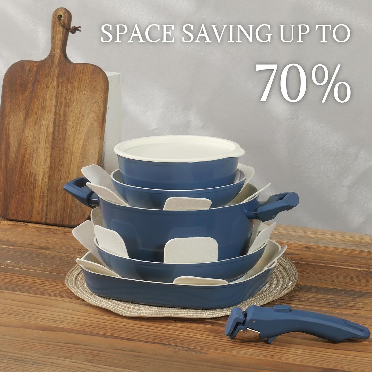23Pcs Nonstick Ceramic Cookware Set with Detachable Handle