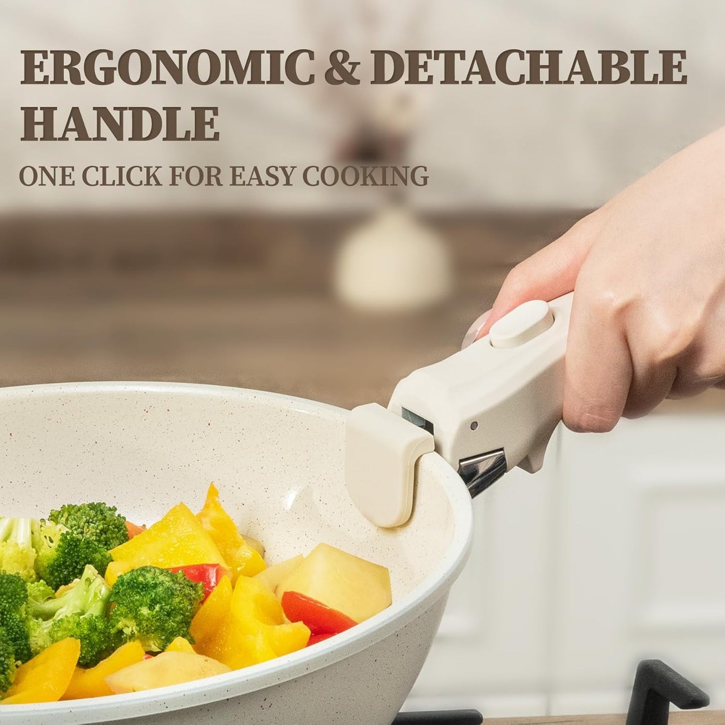 23Pcs Nonstick Ceramic Cookware Set with Detachable Handle