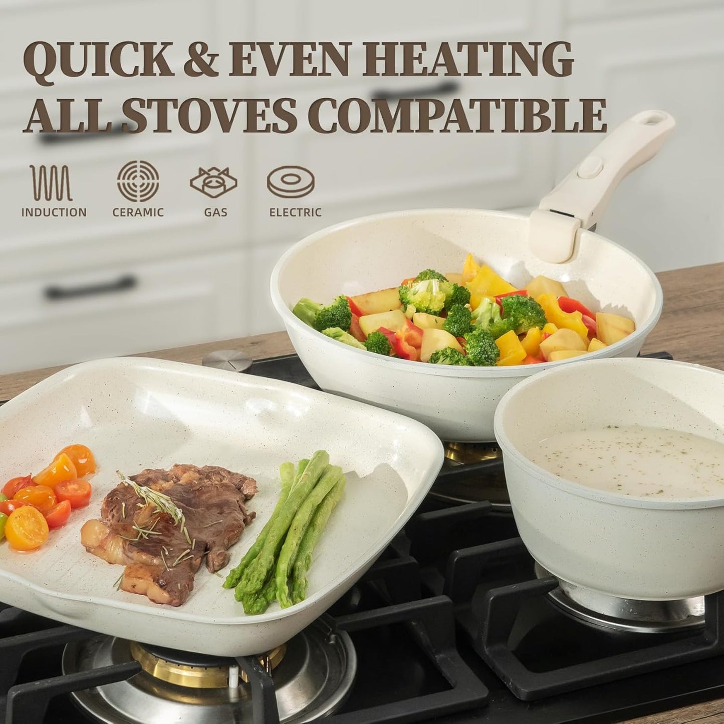 23Pcs Nonstick Ceramic Cookware Set with Detachable Handle