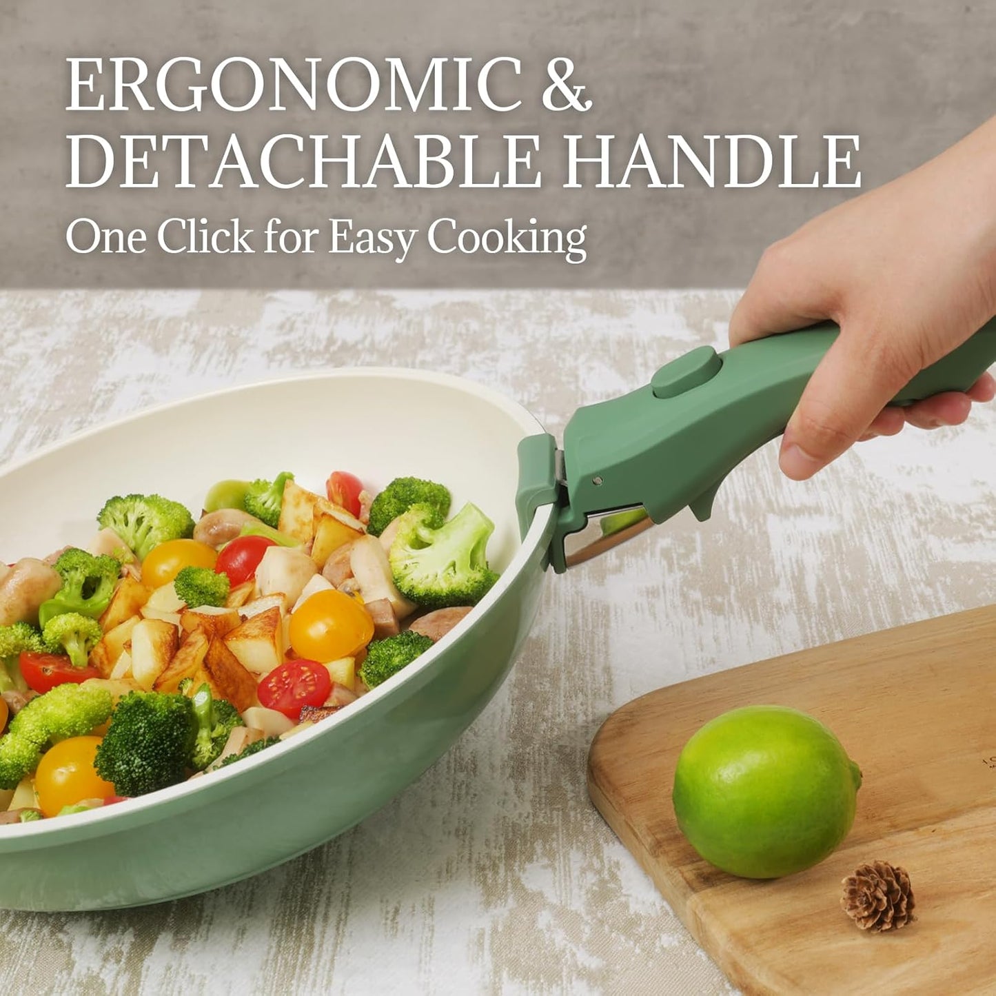 23Pcs Nonstick Ceramic Cookware Set with Detachable Handle