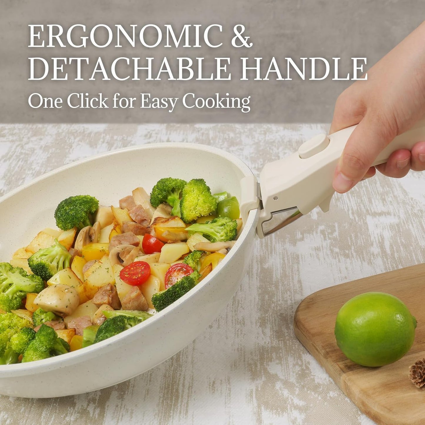 23Pcs Nonstick Ceramic Cookware Set with Detachable Handle