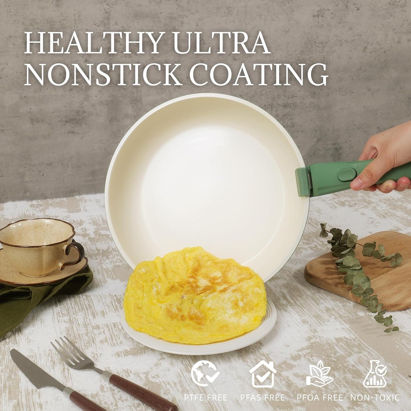 23Pcs Nonstick Ceramic Cookware Set with Detachable Handle