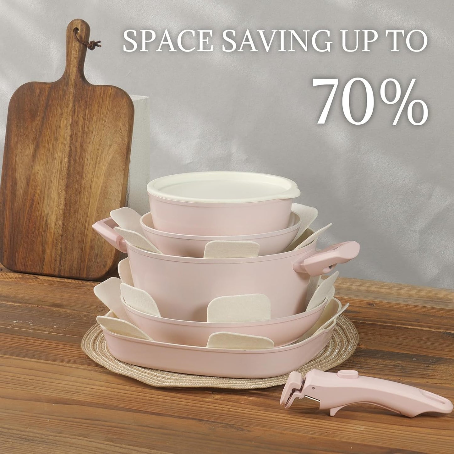 23Pcs Nonstick Ceramic Cookware Set with Detachable Handle