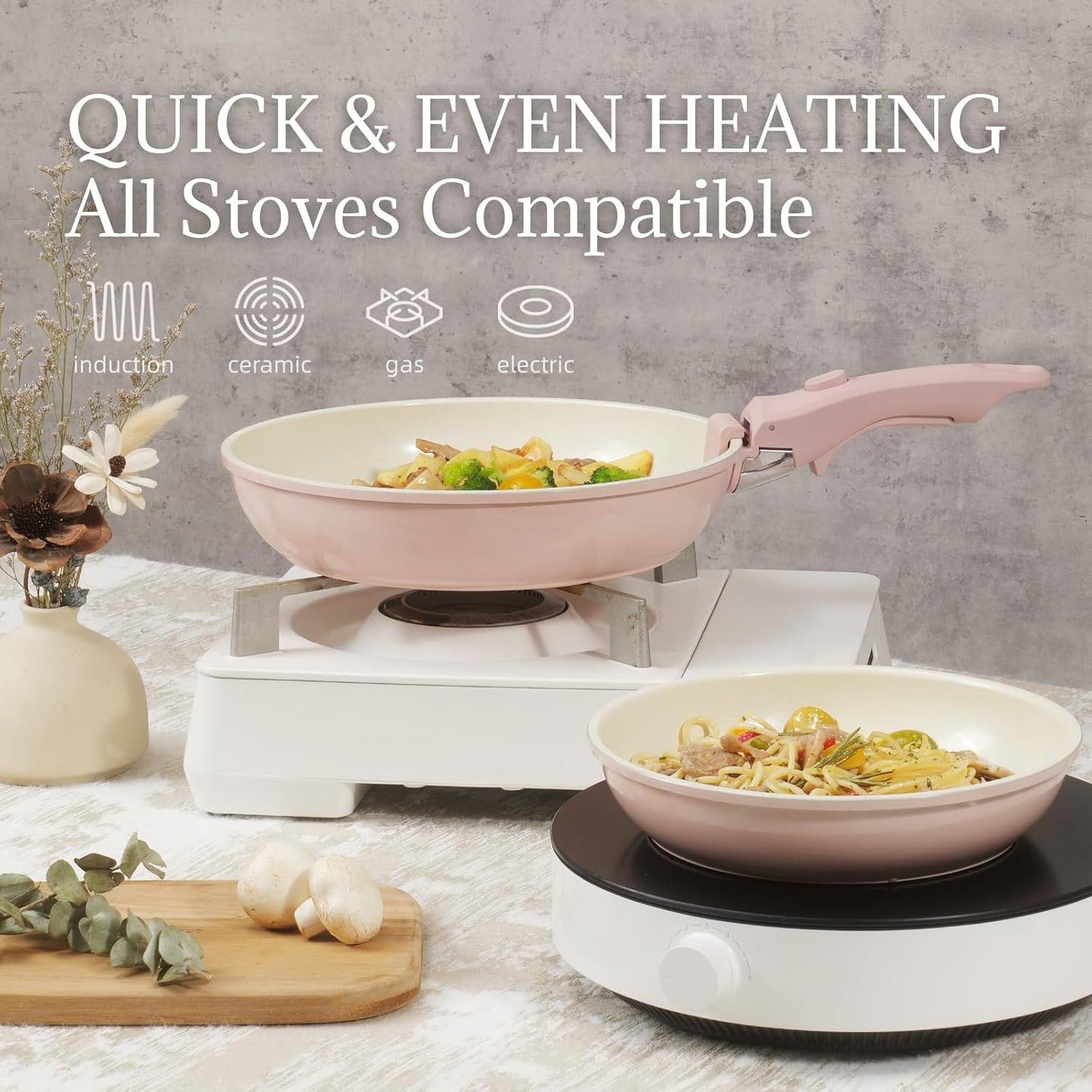 23Pcs Nonstick Ceramic Cookware Set with Detachable Handle