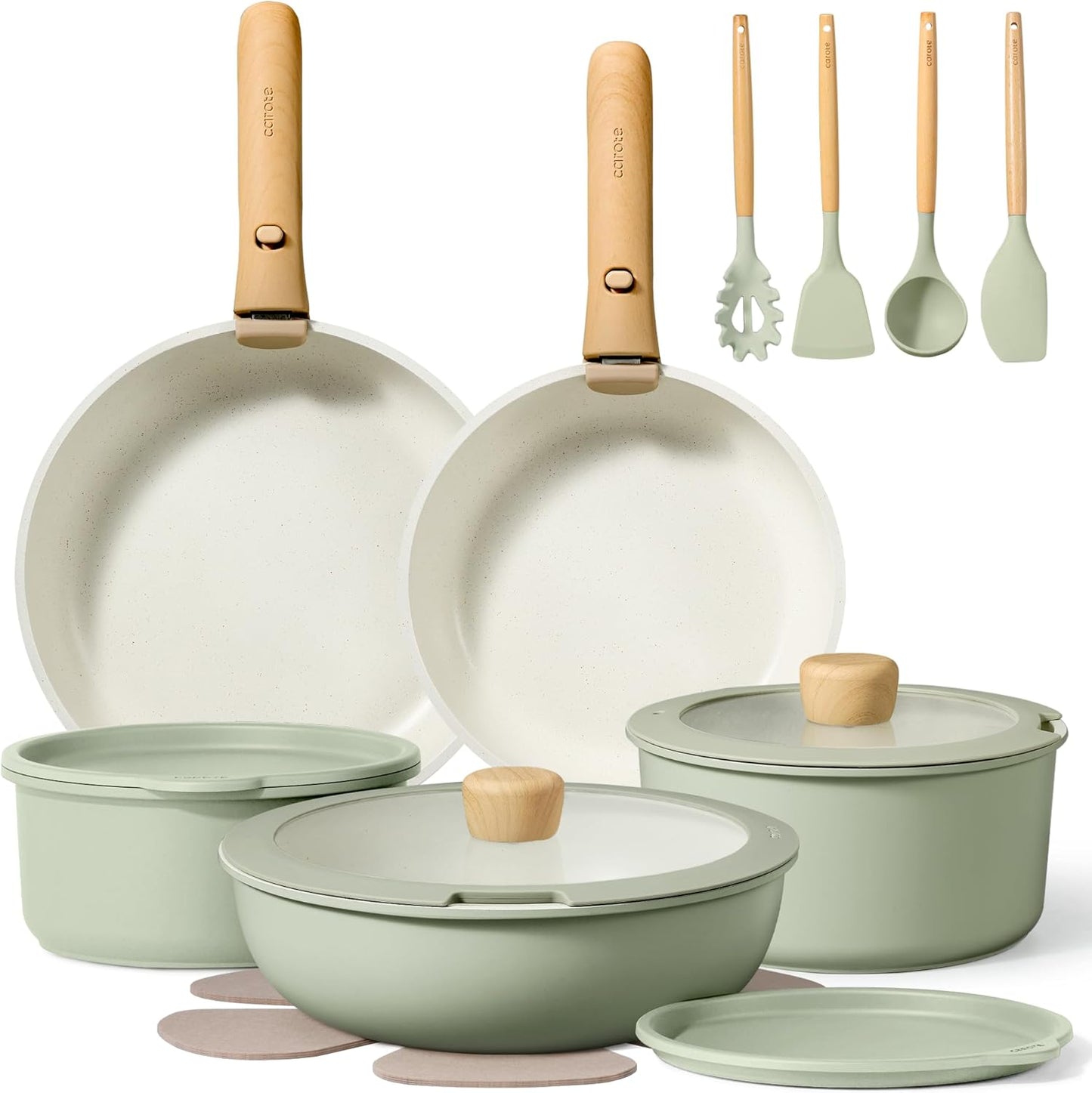 CAROTE 25pcs Nonstick Cookware Set with Detachable Handle