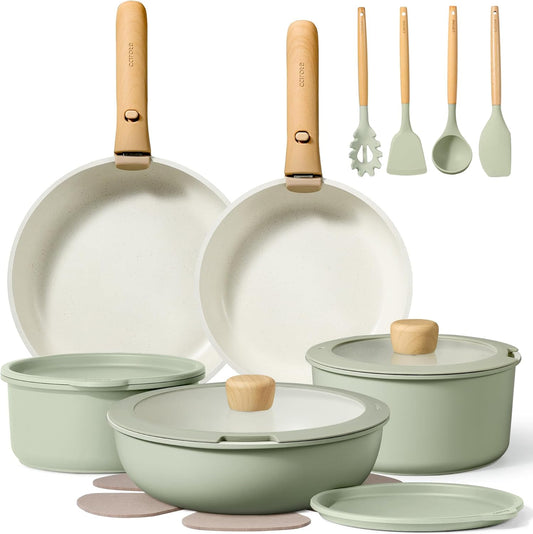 CAROTE 25pcs Nonstick Cookware Set with Detachable Handle