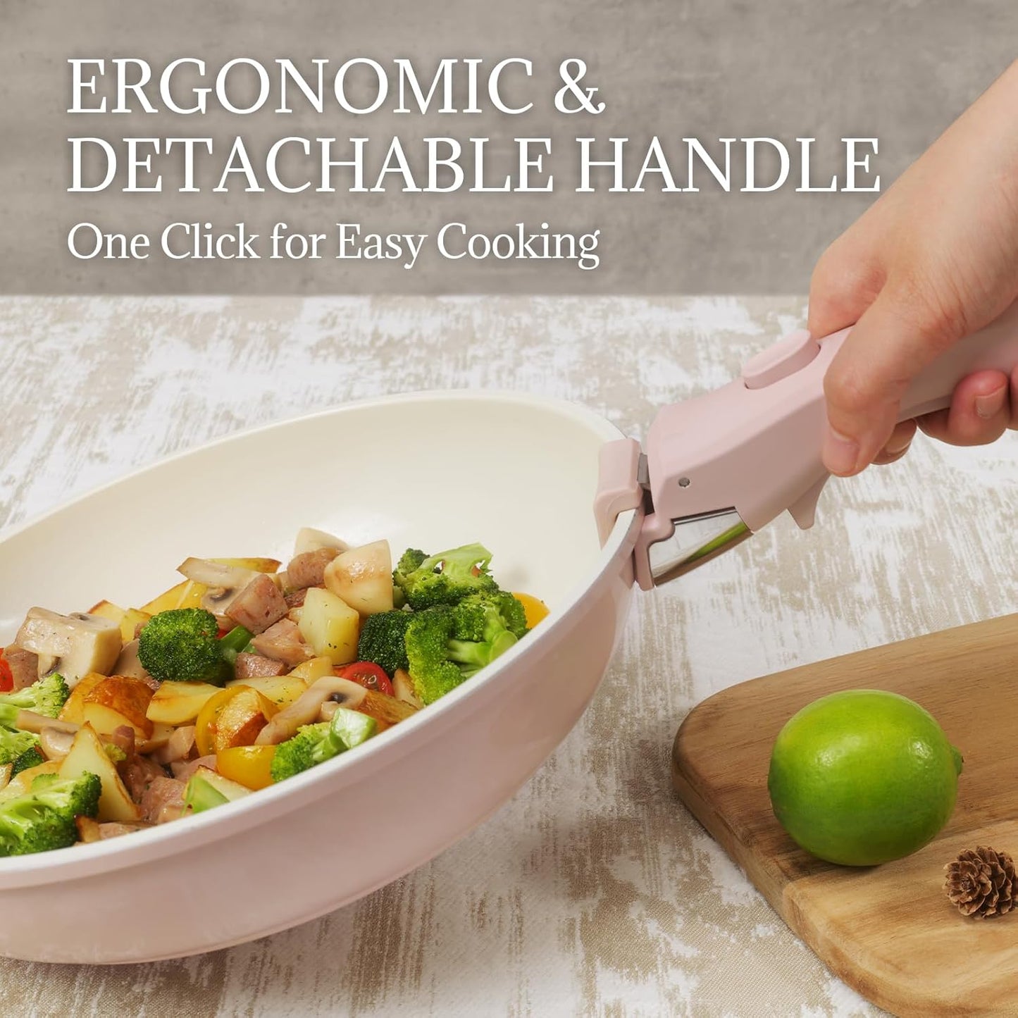 23Pcs Nonstick Ceramic Cookware Set with Detachable Handle