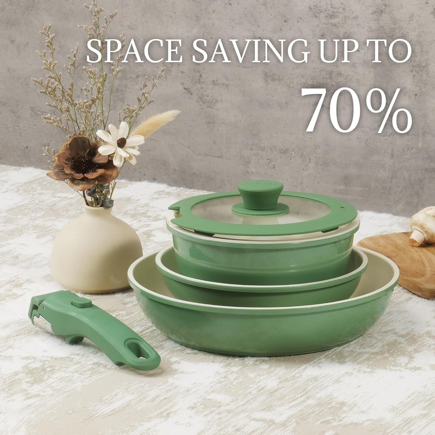 23Pcs Nonstick Ceramic Cookware Set with Detachable Handle