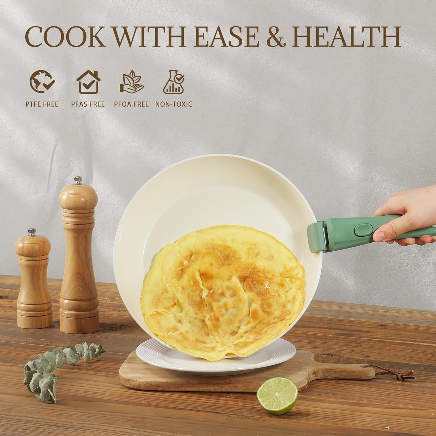 23Pcs Nonstick Ceramic Cookware Set with Detachable Handle