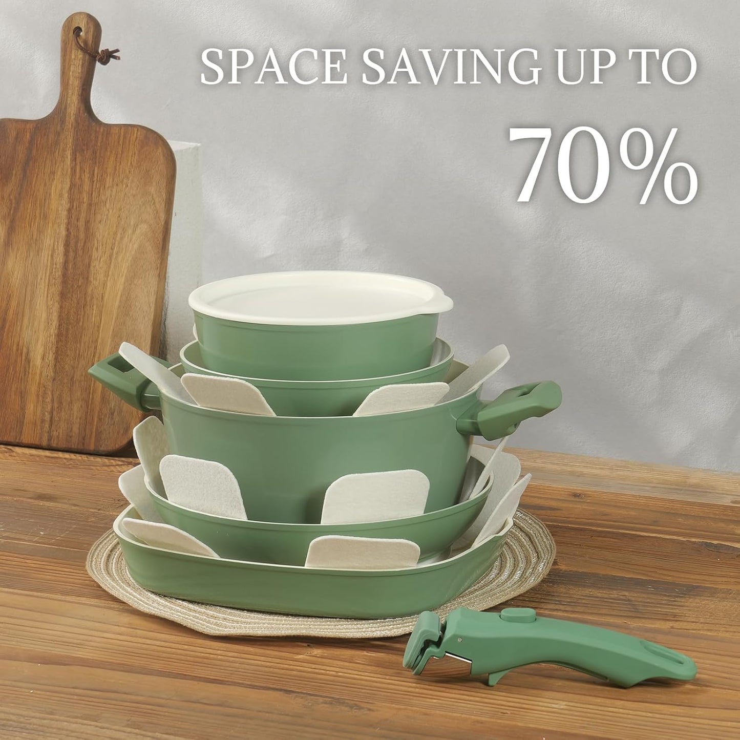 23Pcs Nonstick Ceramic Cookware Set with Detachable Handle