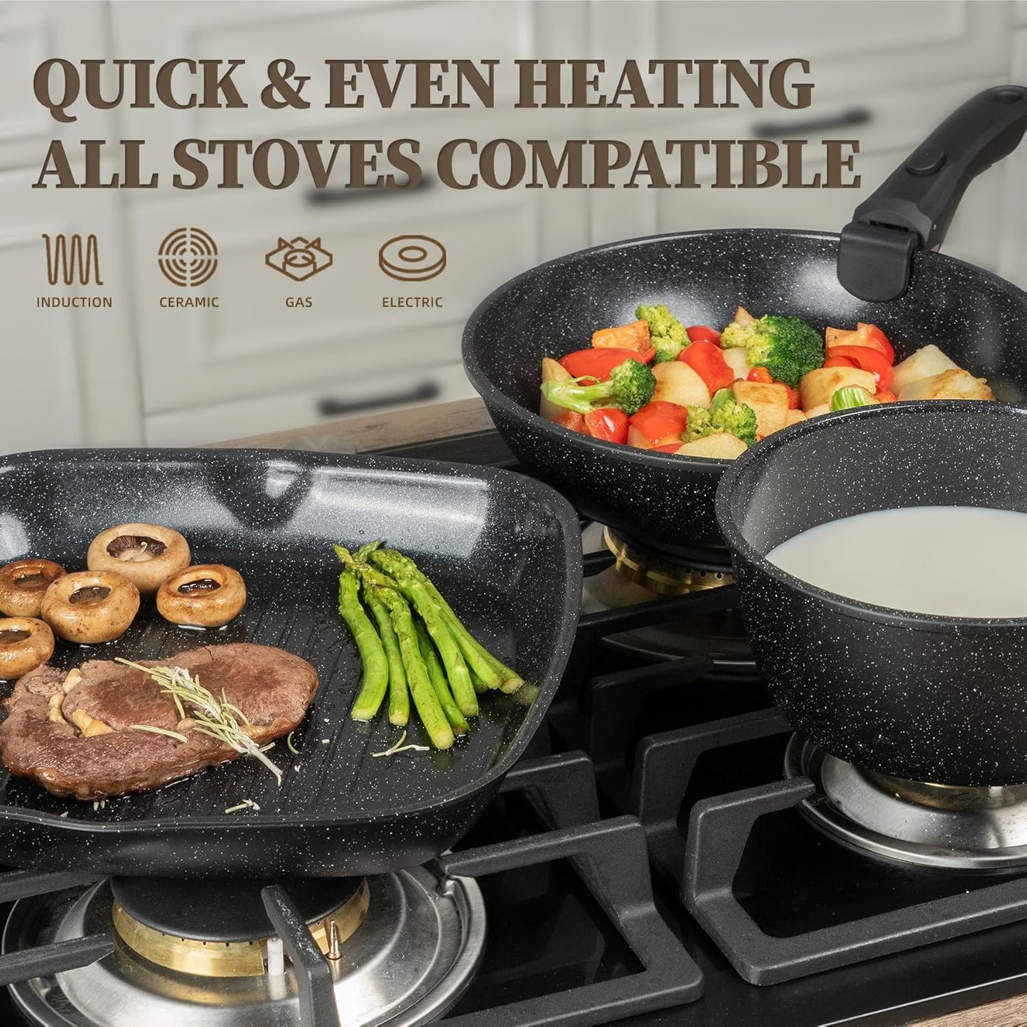 23Pcs Nonstick Ceramic Cookware Set with Detachable Handle