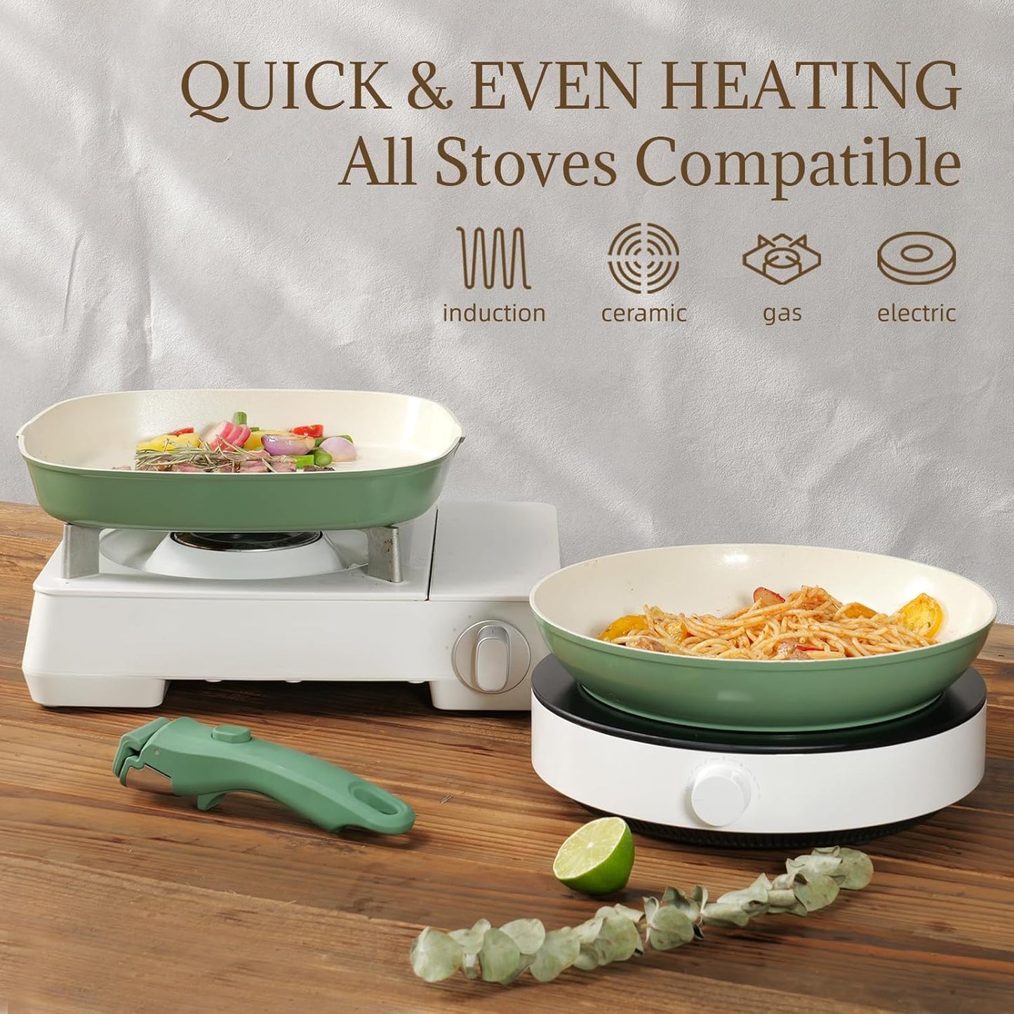 23Pcs Nonstick Ceramic Cookware Set with Detachable Handle