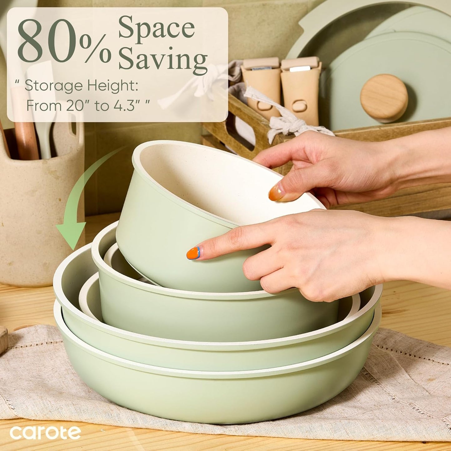 CAROTE 25pcs Nonstick Cookware Set with Detachable Handle