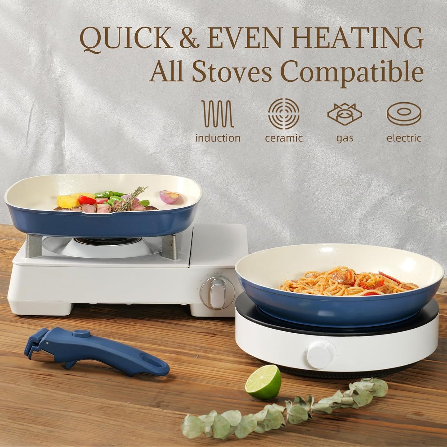23Pcs Nonstick Ceramic Cookware Set with Detachable Handle