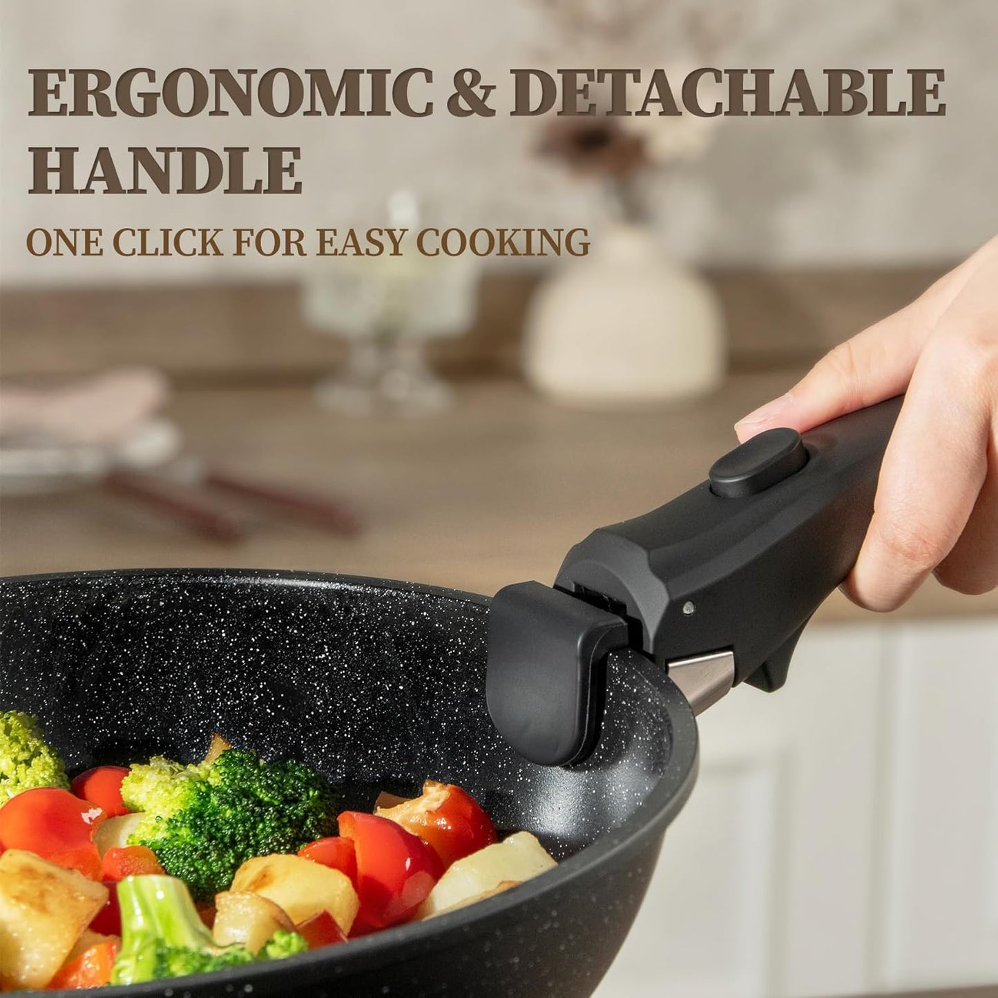 23Pcs Nonstick Ceramic Cookware Set with Detachable Handle