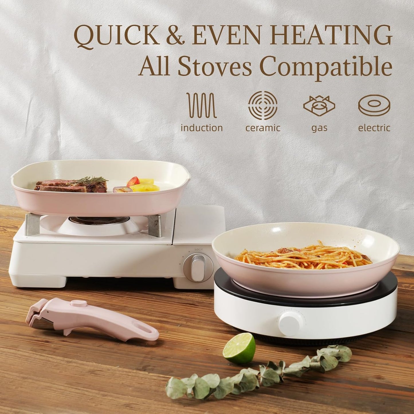 23Pcs Nonstick Ceramic Cookware Set with Detachable Handle